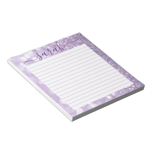 Lavendel Glitzer Personalisiert Notizblock (angewinkelt)
