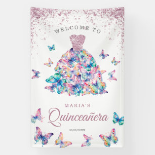 Lavendel Glitzer Pink Butterfly Gown Quinceañera Banner