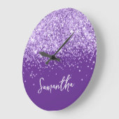 Lavendel Glitzer Royal Lila Skriptname Große Wanduhr (Winkel)