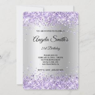 Lavendel Glitzer Silver Satin Foil 21. Geburtstag Einladung
