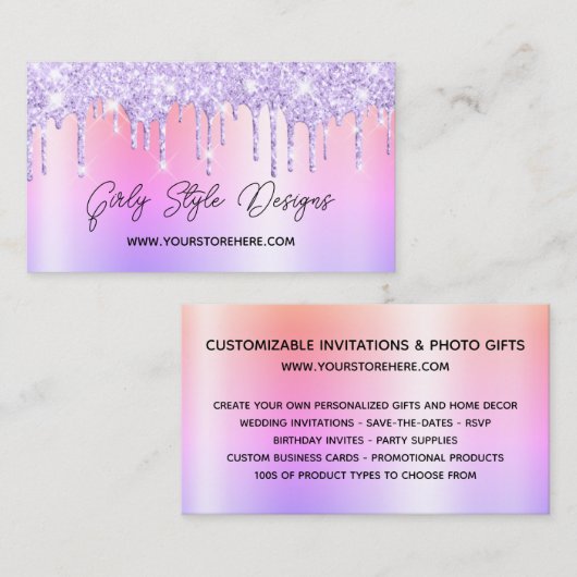 Lavendel Glitzer Tropfen Multi Ombre Online Store Visitenkarte (Vorne/Hinten)