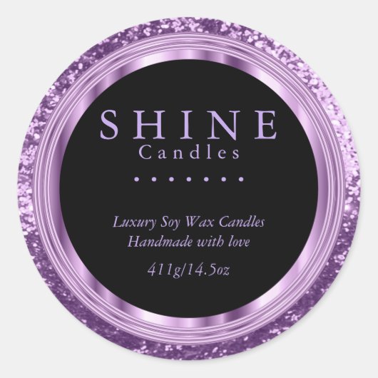 Lavendel Glitzer und Black Labels Runder Aufkleber (Vorderseite)