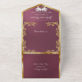 Lavendel, Gold-Blätter, Tauben & Herz All In One Einladung (Außenbereich)