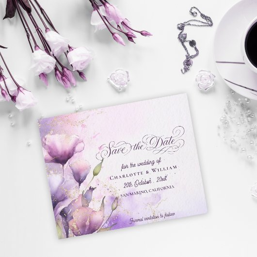 Lavendel-Gold-Blumenhochzeit - Rettet das Datum