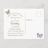 Lavendel & Gold Butterfly Save the Date Postkarten (Rückseite)