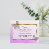 Lavendel & Gold Butterfly Save the Date Postkarten (Stehend Vorderseite)