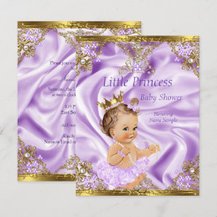Lavendel Gold Prinzessin Baby Shower Brünette Mädc Einladung