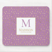 Lavendel Gold Regentropfen Moderne Trendige Monogr Mousepad (Vorne)