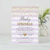 Lavendel Gold Stripe Confetti Baby Girl Sprinkle Einladung (Stehend Vorderseite)