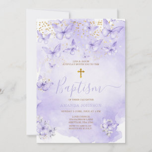 Lavendel-Gold-Violette-Schmetterling-Tauf-Einladun Einladung