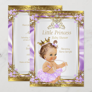 Lavendel Gold Weiße Prinzessin Babyparty Brünette Einladung