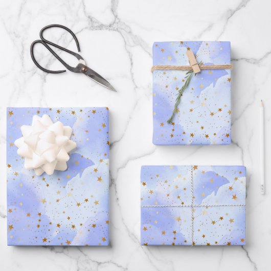 Lavendel Golden Star Geschenkpapier Set (Vorderseite)