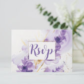 Lavendel Golden Watercolor Floral RSVP Card Dankeskarte (Stehend Vorderseite)