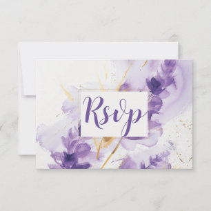 Lavendel Golden Watercolor Floral RSVP Card Dankeskarte