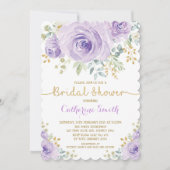 Lavendel-Goldwatercolor-BlumenRosen-Brautparty Einladung (Vorderseite)