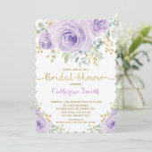 Lavendel-Goldwatercolor-BlumenRosen-Brautparty Einladung (Stehend Vorderseite)