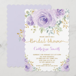 Lavendel-Goldwatercolor-BlumenRosen-Brautparty Einladung