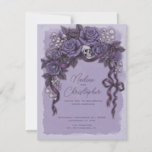 Lavendel-Gotische Hochzeit, Totenkopf und Rosen Einladung