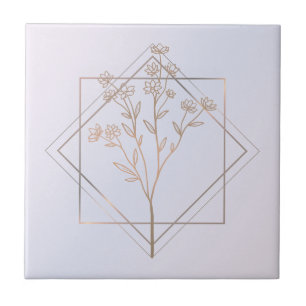 Lavendel grau mit goldfarbenem Blumendesign Fliese