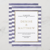 Lavendel Grau Wasserfarben Streifen und Goldbriefe Einladung (Vorne/Hinten)