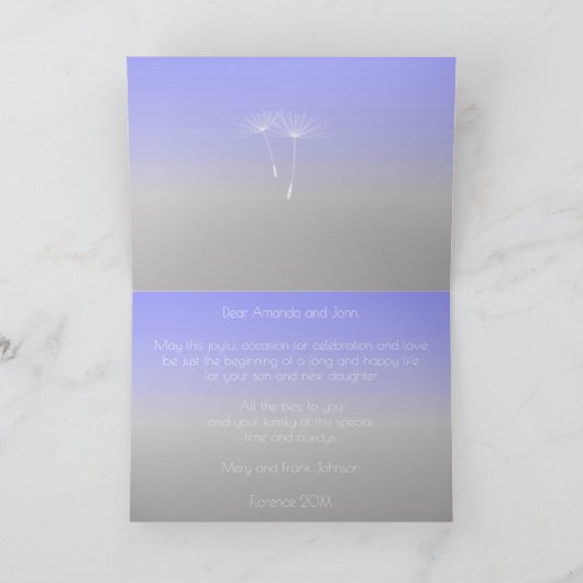 Lavendel-graue Eltern der Braut-Glückwünsche Karte (Innenseite)