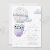 Lavendel Green Gender Reveal Elephant Baby Dusche Einladung (Vorderseite)