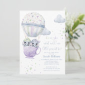 Lavendel Green Gender Reveal Elephant Baby Dusche Einladung (Stehend Vorderseite)