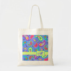 Lavendel Green Modern Paisley Muster Monogramm Tragetasche