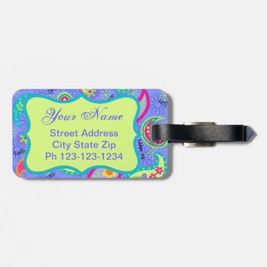 Lavendel Green Modern Paisley Pattern Monogram Gepäckanhänger (Rückseite horizontal)