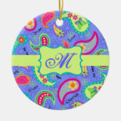Lavendel Green Modern Paisley Pattern Monogram Keramik Ornament (Vorne)