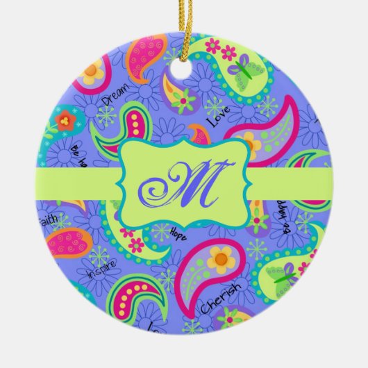 Lavendel Green Modern Paisley Pattern Monogram Keramik Ornament (Vorne)