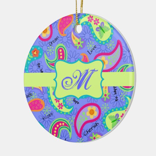 Lavendel Green Modern Paisley Pattern Monogram Keramik Ornament (Links)