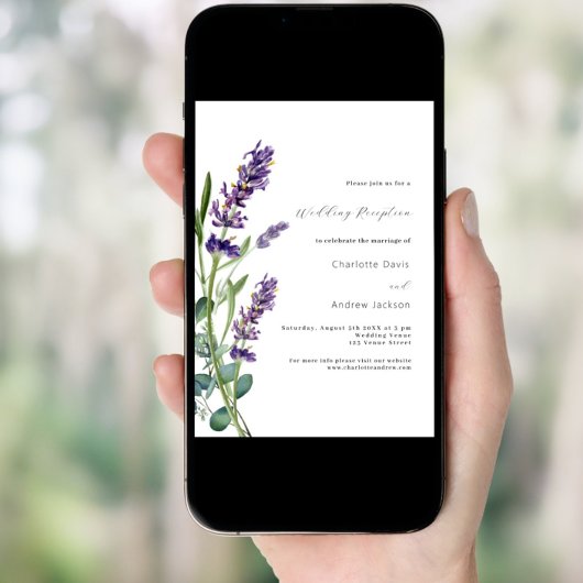 Lavendel Grün lila Hochzeitsempfang Einladung