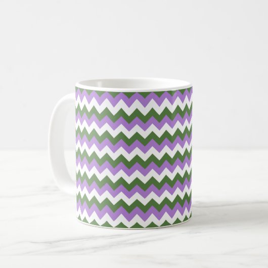 Lavendel, Grün und Weiß Zickzack Zigzag Kaffeetasse (Vorderseite Links)