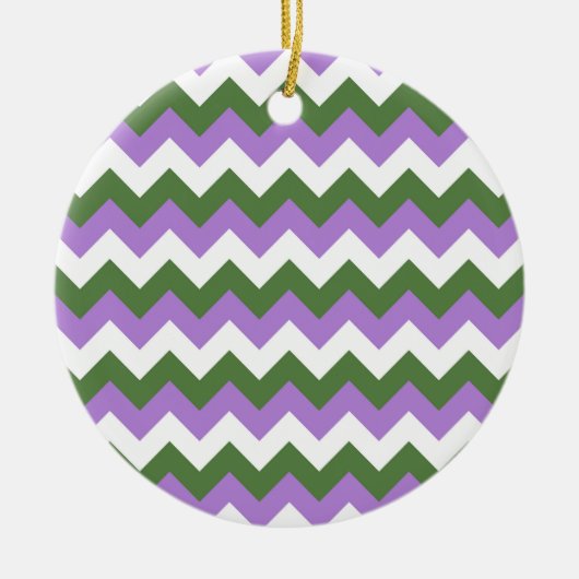 Lavendel, Grün und Weiß Zickzack Zigzag Keramik Ornament (Vorne)