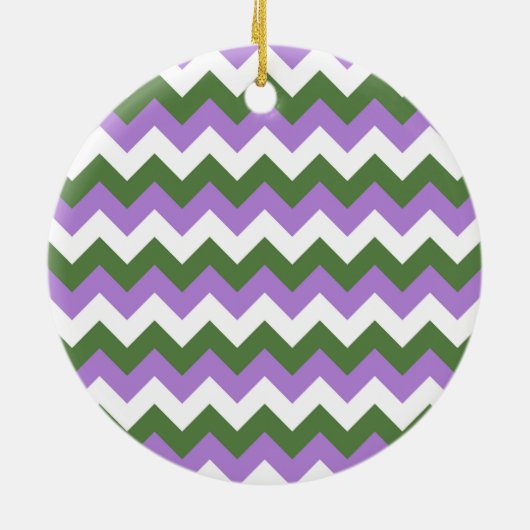 Lavendel, Grün und Weiß Zickzack Zigzag Keramik Ornament (Hinten)