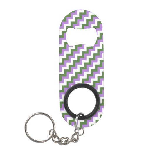 Lavendel, Grün und Weiß Zickzack Zigzag Mini Flaschenöffner (Vorderseite)