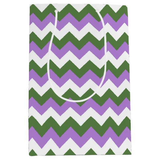 Lavendel, Grün und Weiß Zickzack Zigzag Mittlere Geschenktüte (Vorderseite)