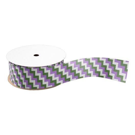 Lavendel, Grün und Weiß Zickzack Zigzag Ripsband (Spule)