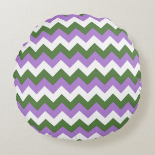 Lavendel, Grün und Weiß Zickzack Zigzag Rundes Kissen