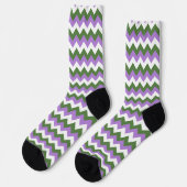 Lavendel, Grün und Weiß Zickzack Zigzag Socken (Linkes Detail)