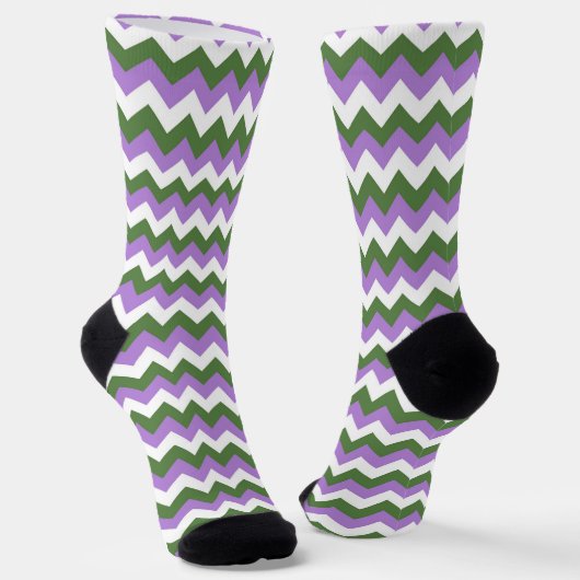 Lavendel, Grün und Weiß Zickzack Zigzag Socken (Gewinkelt)