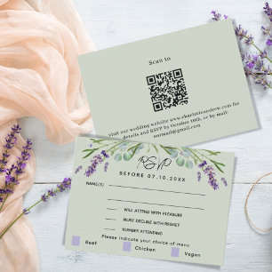 Lavendel grünes Hochzeitsmenü QR Response UAWG Mitteilungskarte