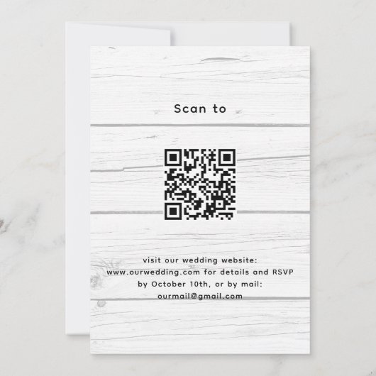 Lavendel Grünholz QR Code Hochzeit Einladung (Rückseite)