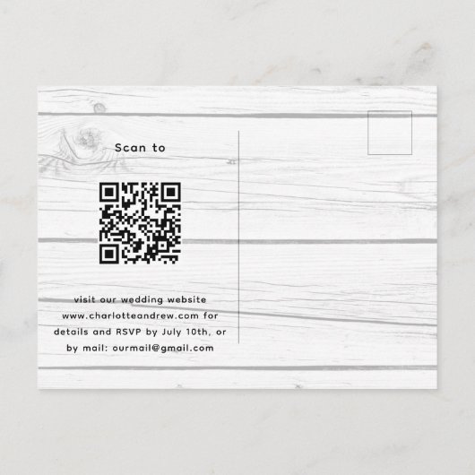 Lavendel Grünholz QR Code Hochzeit Einladungspostkarte (Rückseite)