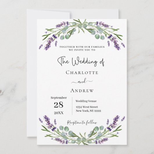 Lavendel Grünpflanzen QR Code UAWG Hochzeit Einladung (Vorderseite)