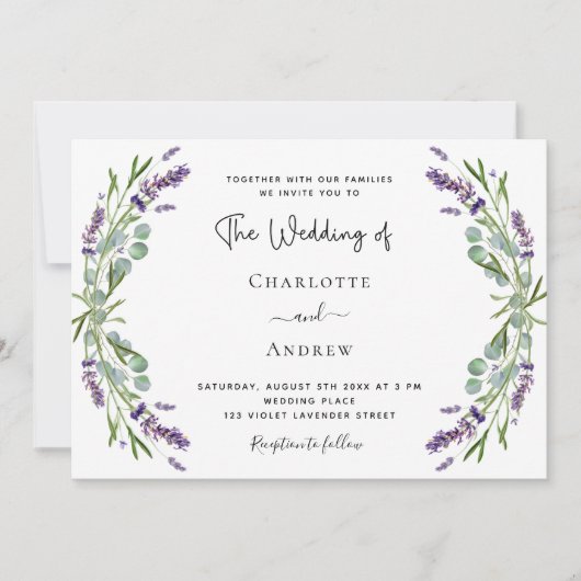 Lavendel Grünpflanzen QR Code UAWG Hochzeit Einladung (Vorderseite)