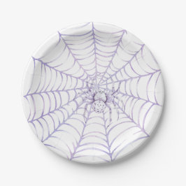Lavendel-Halloween-Spinne im Netz Pappteller