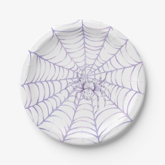 Lavendel-Halloween-Spinne im Netz Pappteller (Vorderseite)