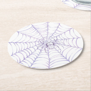 Lavendel-Halloween-Spinne im Netz Runder Pappuntersetzer